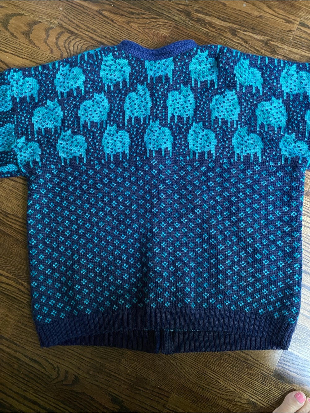 Vintage Halling Norway Norwegian Teal and Navy Patterned Cardigan Sweater - Picture 13 of 14